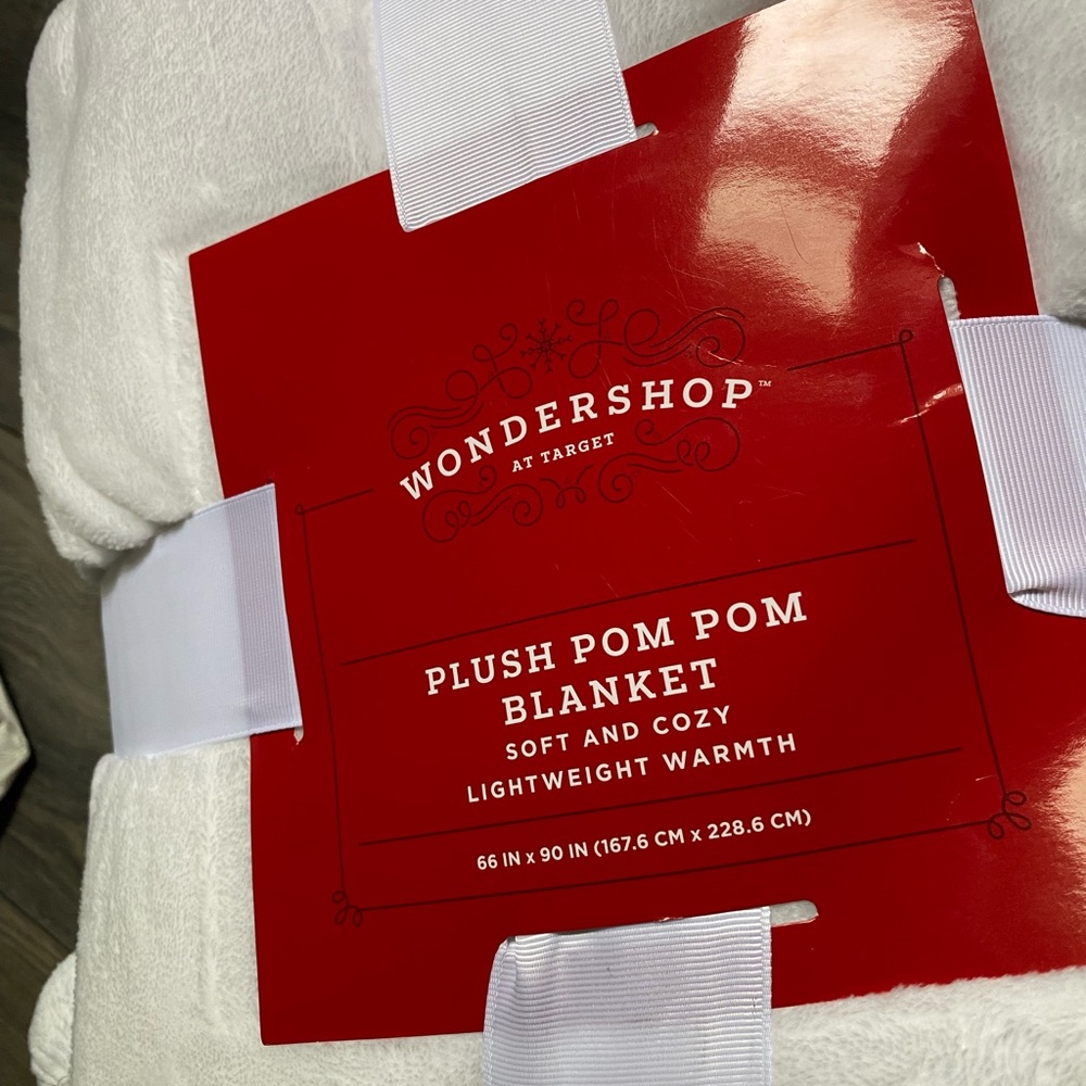 Plush White Pom Pom Blanket - Picture 4 of 7
